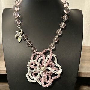 Otazu Pale Pink White statement necklace Beaded Flower #G035